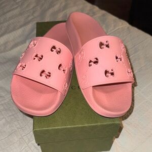 Gucci Pink Logo Slides EUC